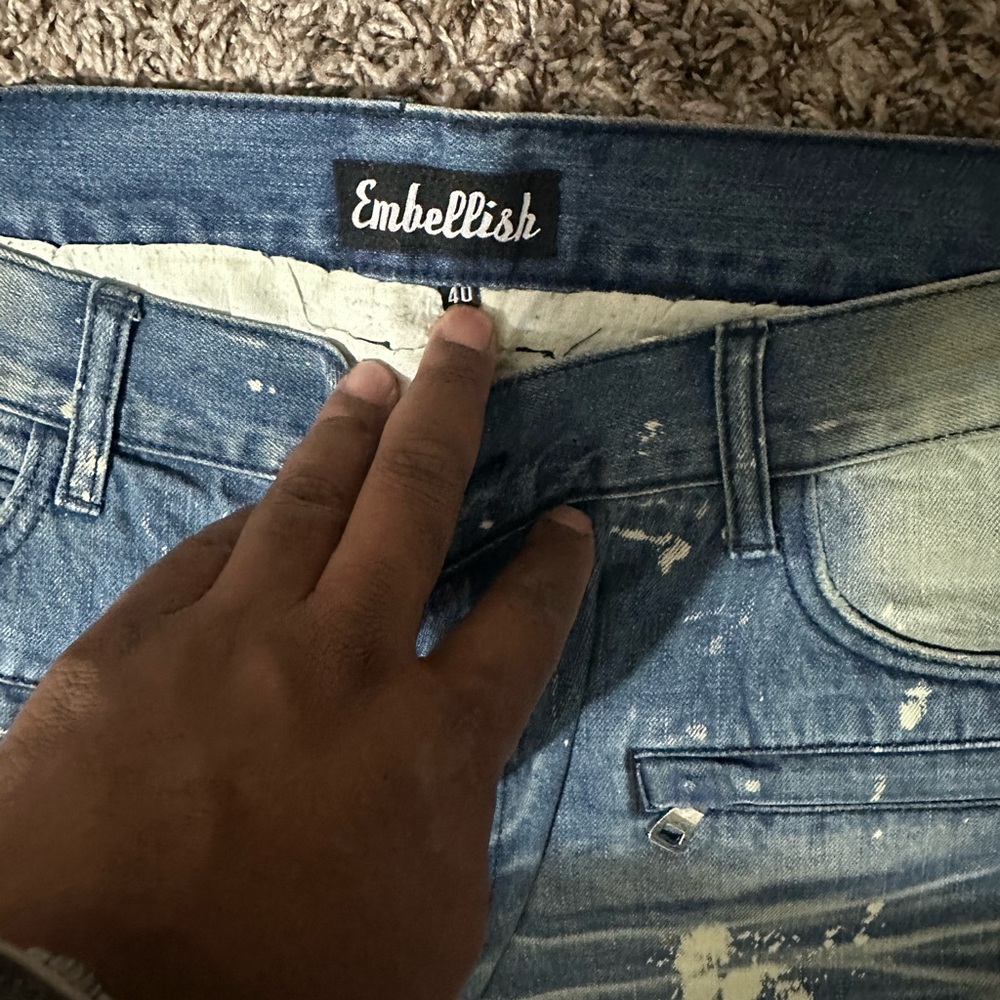 Embellish Distressed Blue Jeans